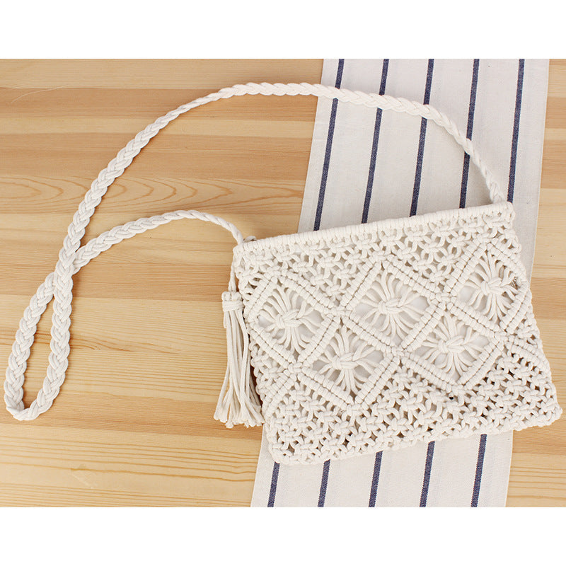 Sac à main tissé à pompon, sac à main tissé rétro, sac de plage pour les vacances d'été.