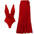 Maillot de bain une pièce pour femme, orné de fleurs en relief, décolleté plongeant sexy.