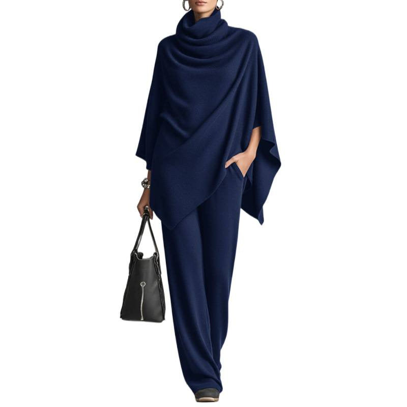 Ensemble deux pièces automne-hiver : haut style cape avec col et pantalon large