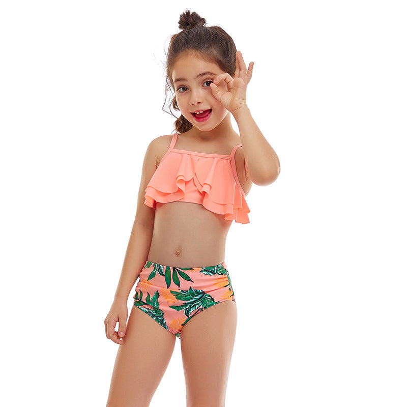 Maillot de bain deux pièces pour filles, double volant , maillot de bain enfant