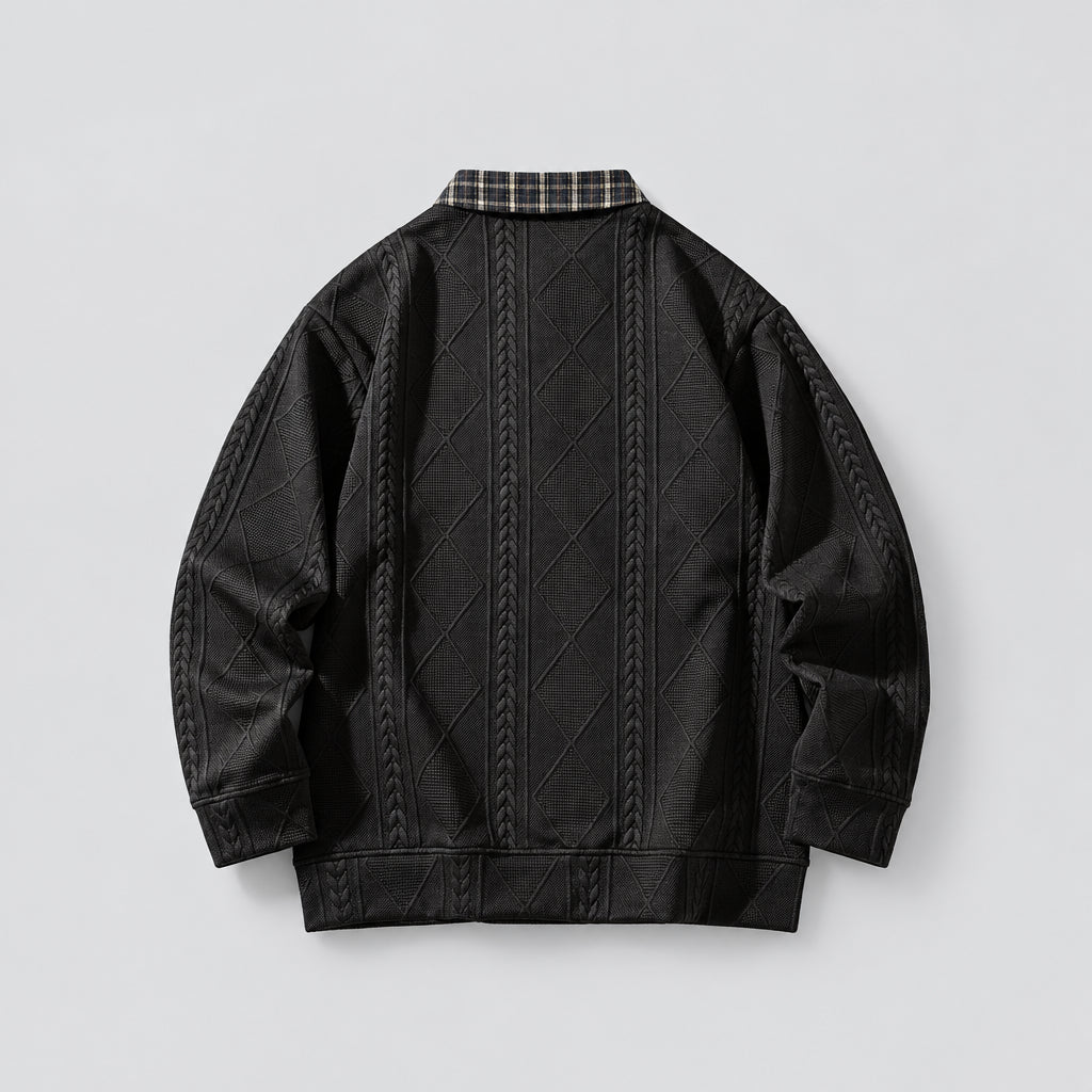 Sweat-shirt en maille jacquard épaisse, à manches longues et col rabattu