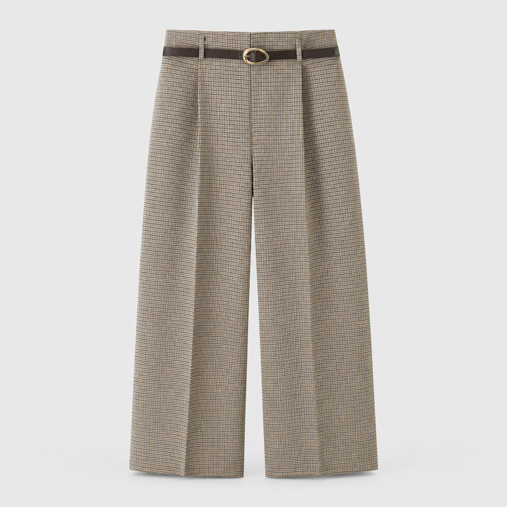 Ensemble : Gilet à carreaux sans manches à double boutonnage et d'un pantalon long.