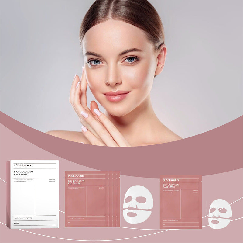Masque en tissu Bio-Collagen Real Mask Sheet : effet collagène passant du blanc au transparent