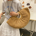 Sac tissé pour femme, grande capacité, en fibres végétales, idéal pour l'été, les vacances et la plage.