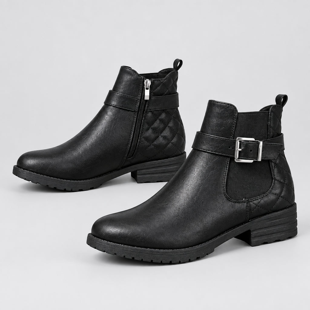 Bottines  Confortables, talon bas, avec boucle et motif à carreaux