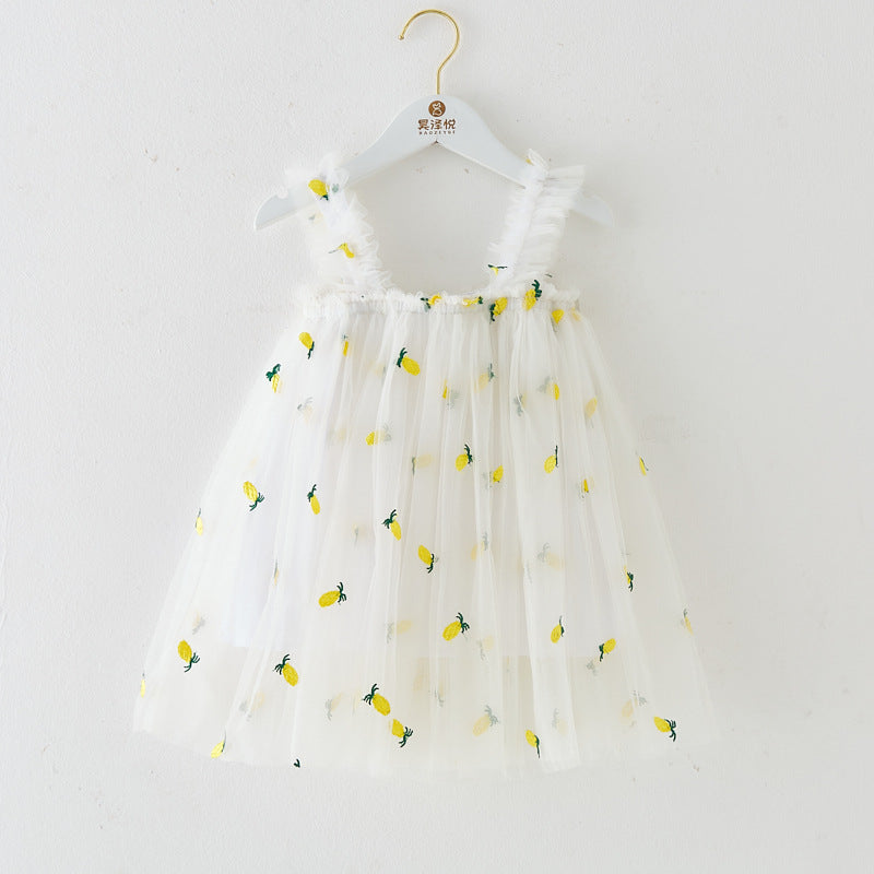 Robe d'été à bretelles pour filles, style nouveau, brodée, en tulle doux