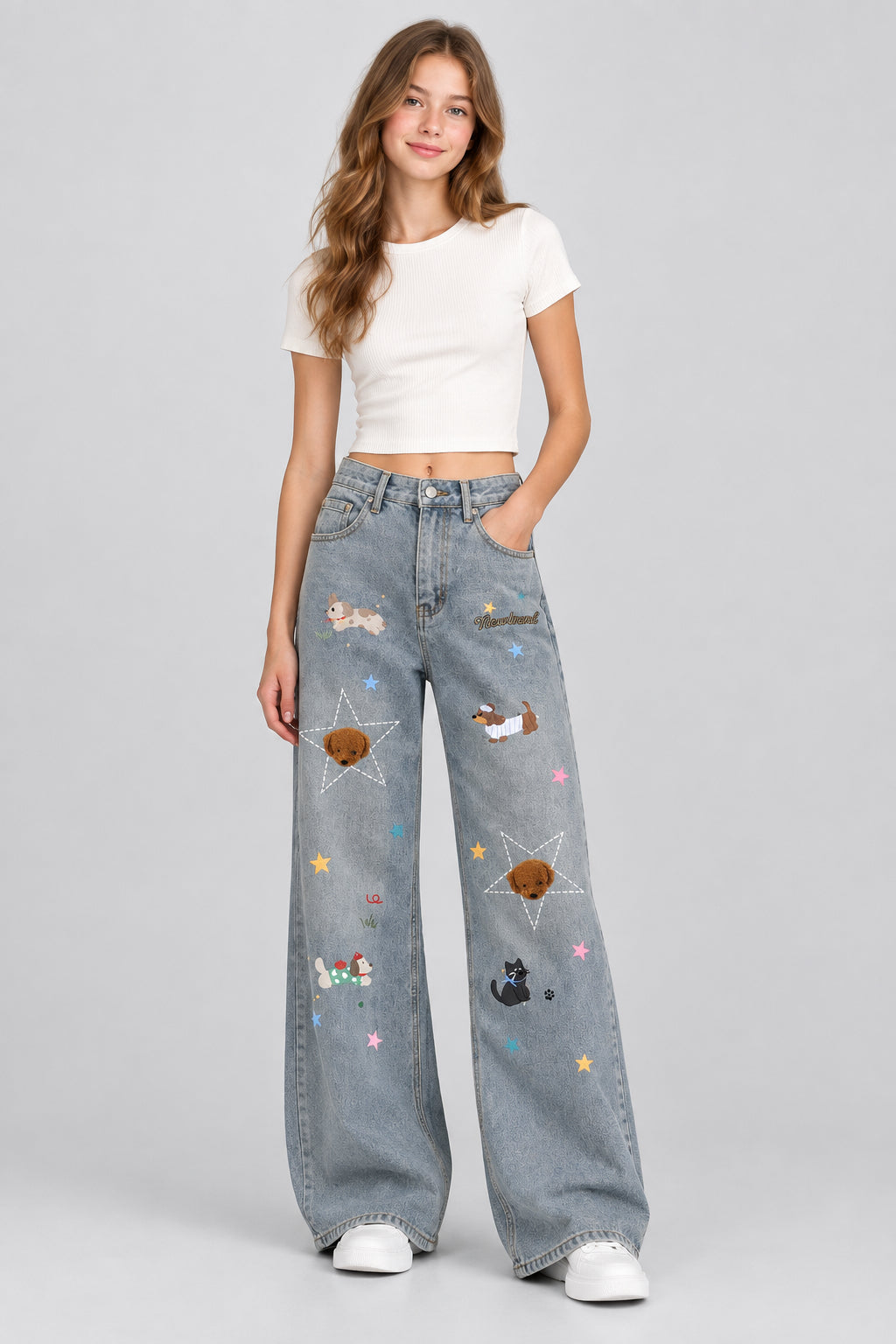 Pantalon en jean vintage style dessin animé