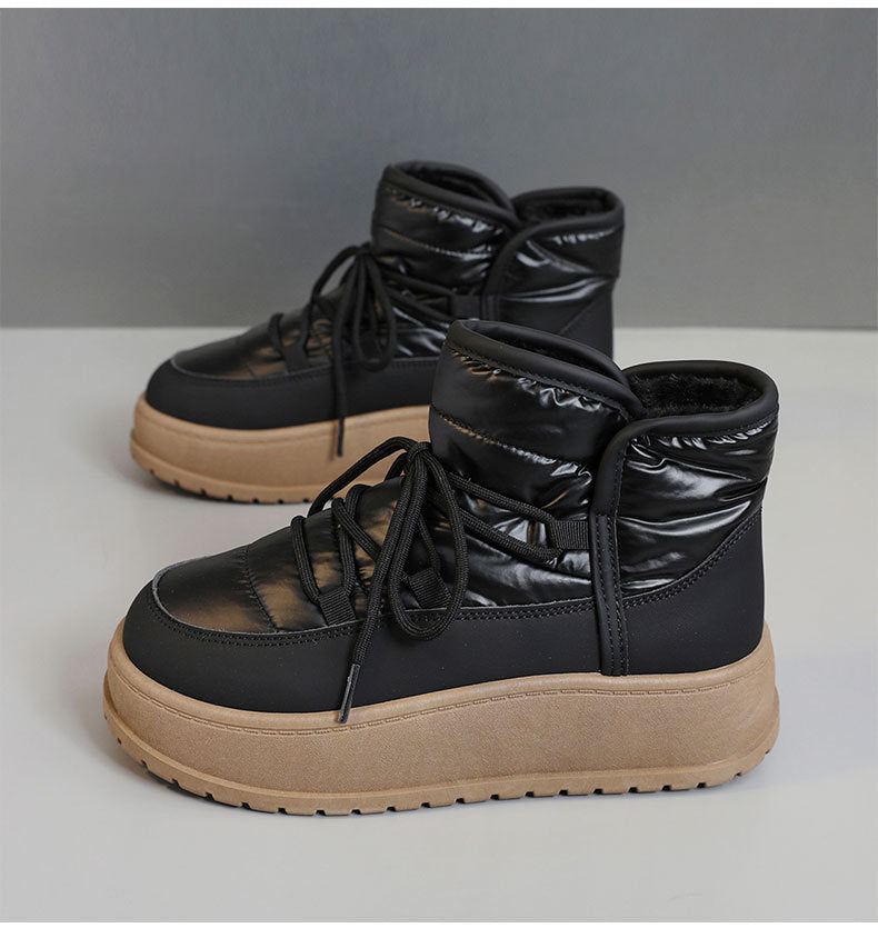 Chaussures montantes pour femme, , chaudes et doublées de polaire, avec semelle épaisse et plateforme, en coton.