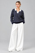 Pull décontracté pour femme à col rayé, style College Street