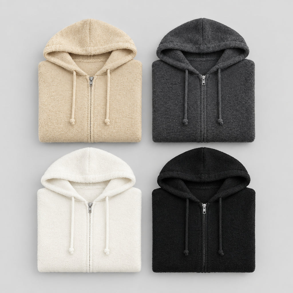 Gilet zippé à capuche en maille ,Coupe oversize, courte et épaisse