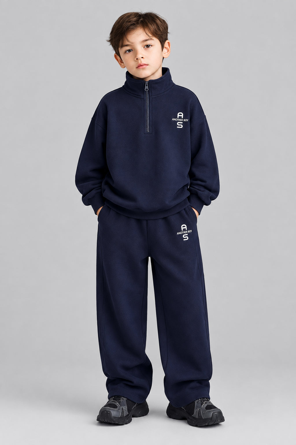 Ensemble sweat et pantalon, Style décontracté, manches longues, demi-zip, coupe ample, tenue de sport