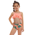 Maillot de bain deux pièces pour filles, double volant , maillot de bain enfant