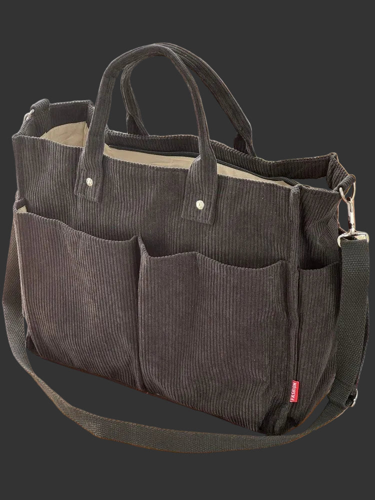 Sac cabas simple en velours côtelé épais, multipoches, .