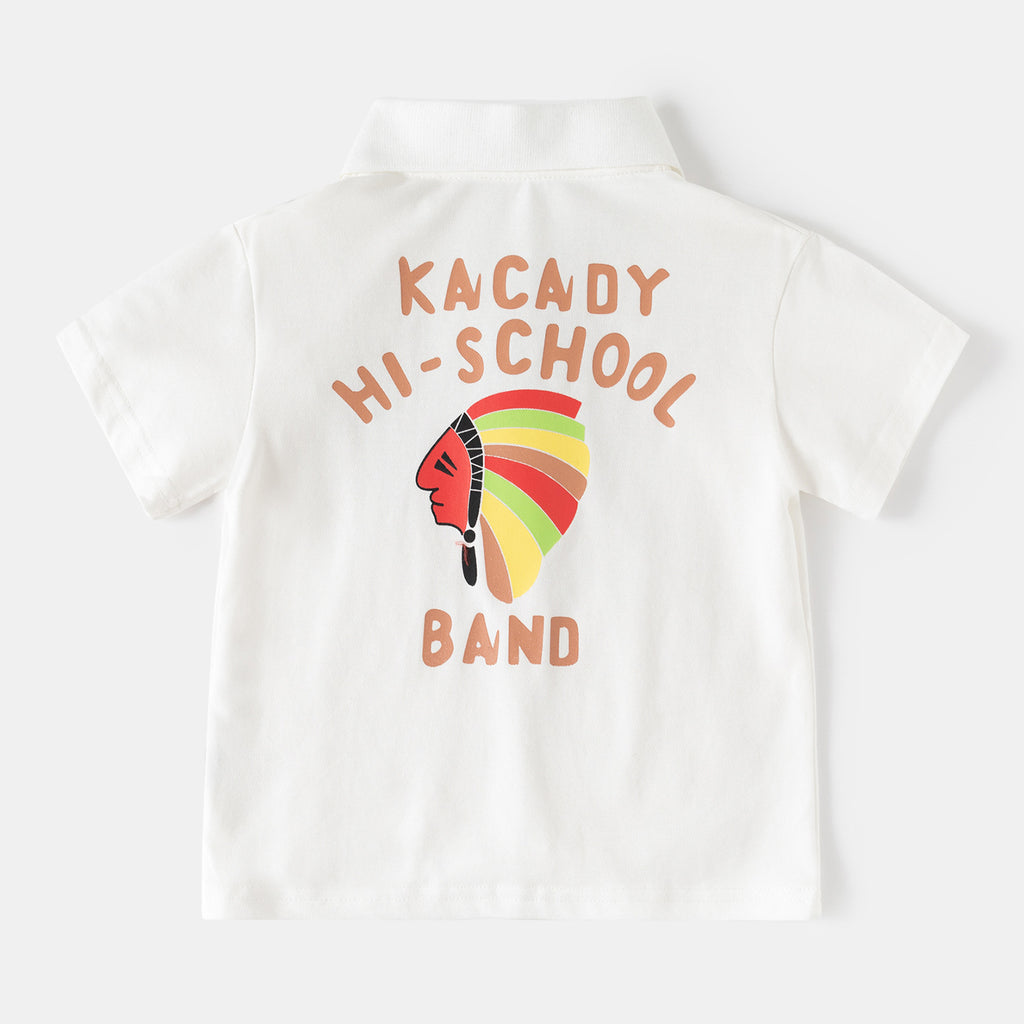 T-shirt polo à manches courtes pour garçons avec motif de lettres façon dessin animé