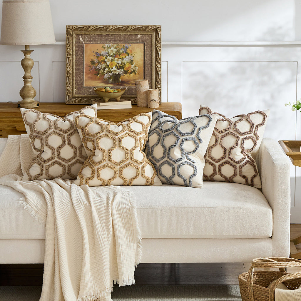 Housse de coussin capitonnée à motif nid d'abeille