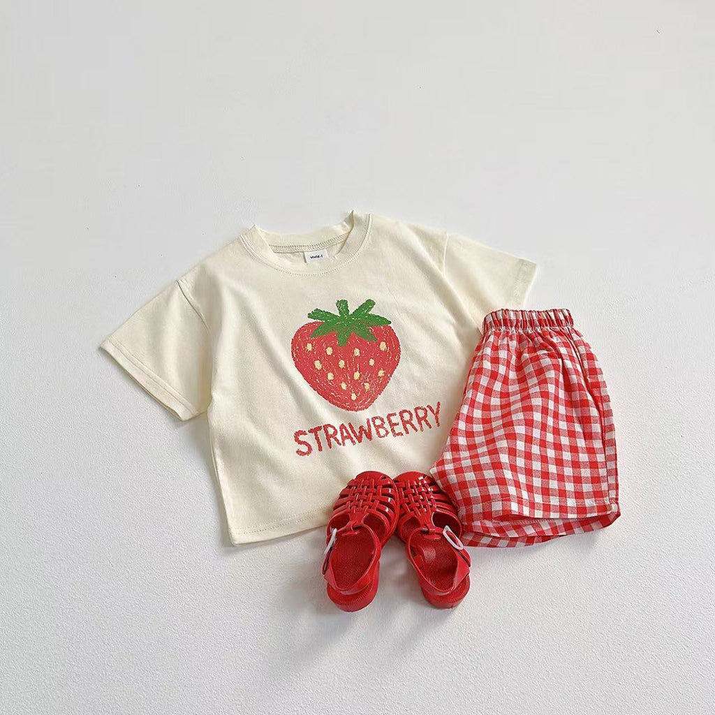 Ensemble à carreaux pour enfants avec imprimé de lettres et de fruits