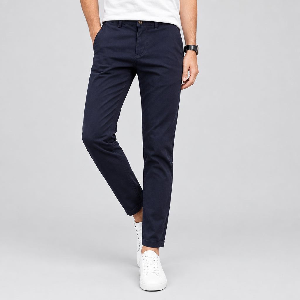 Pantalon 5 poches droit , couleur unie, avec elastane