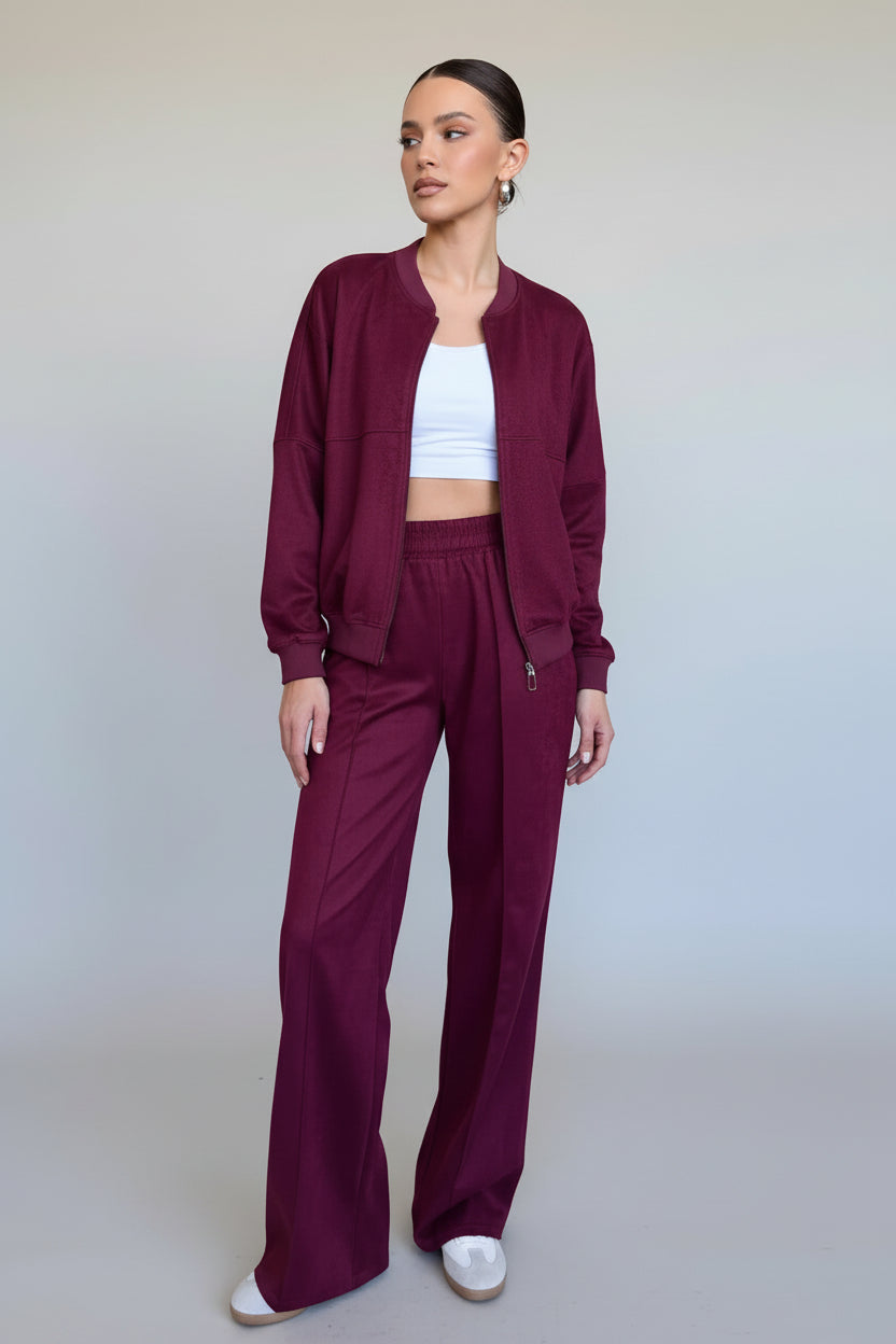 Ensemble deux pièces pour femme : sweat à capuche zippé uni et pantalon droit