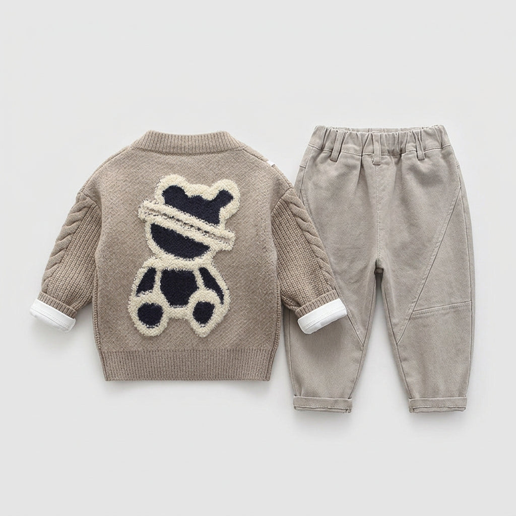 Ensemble 3 pièces pour garçon : veste-pull en maille, pull col roulé et pantalon
