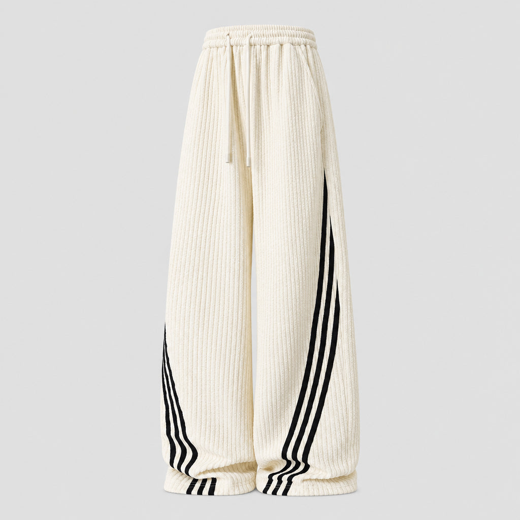 Pantalon de survêtement décontracté ,Coupe droite ample et tissu épais  avec bandes contrastées