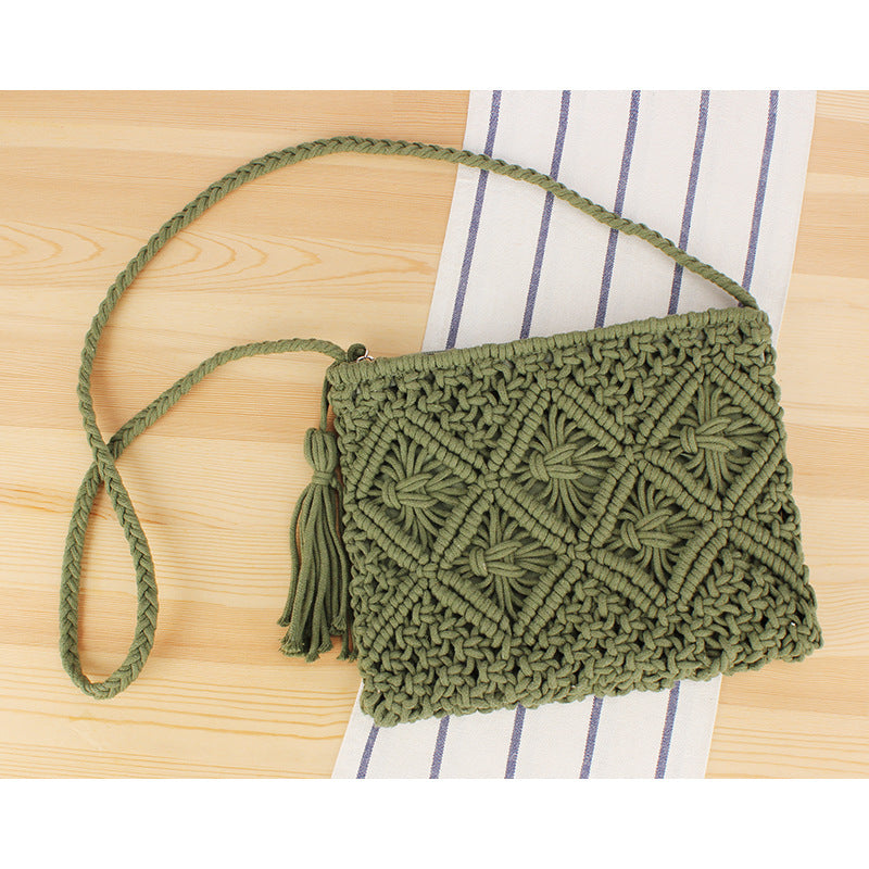 Sac à main tissé à pompon, sac à main tissé rétro, sac de plage pour les vacances d'été.