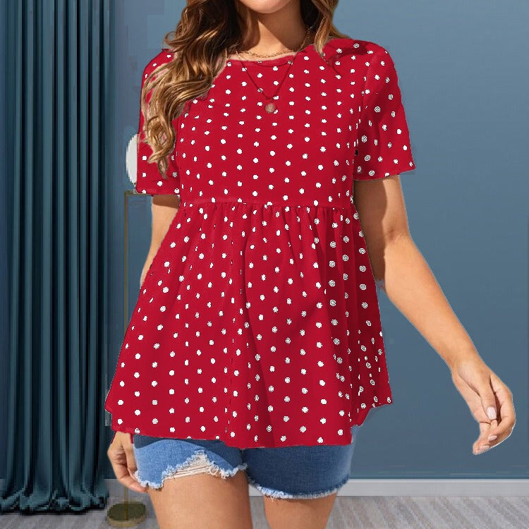Chemise de maternité à pois, manches courtes et col rond, à la fois tendance et confortable