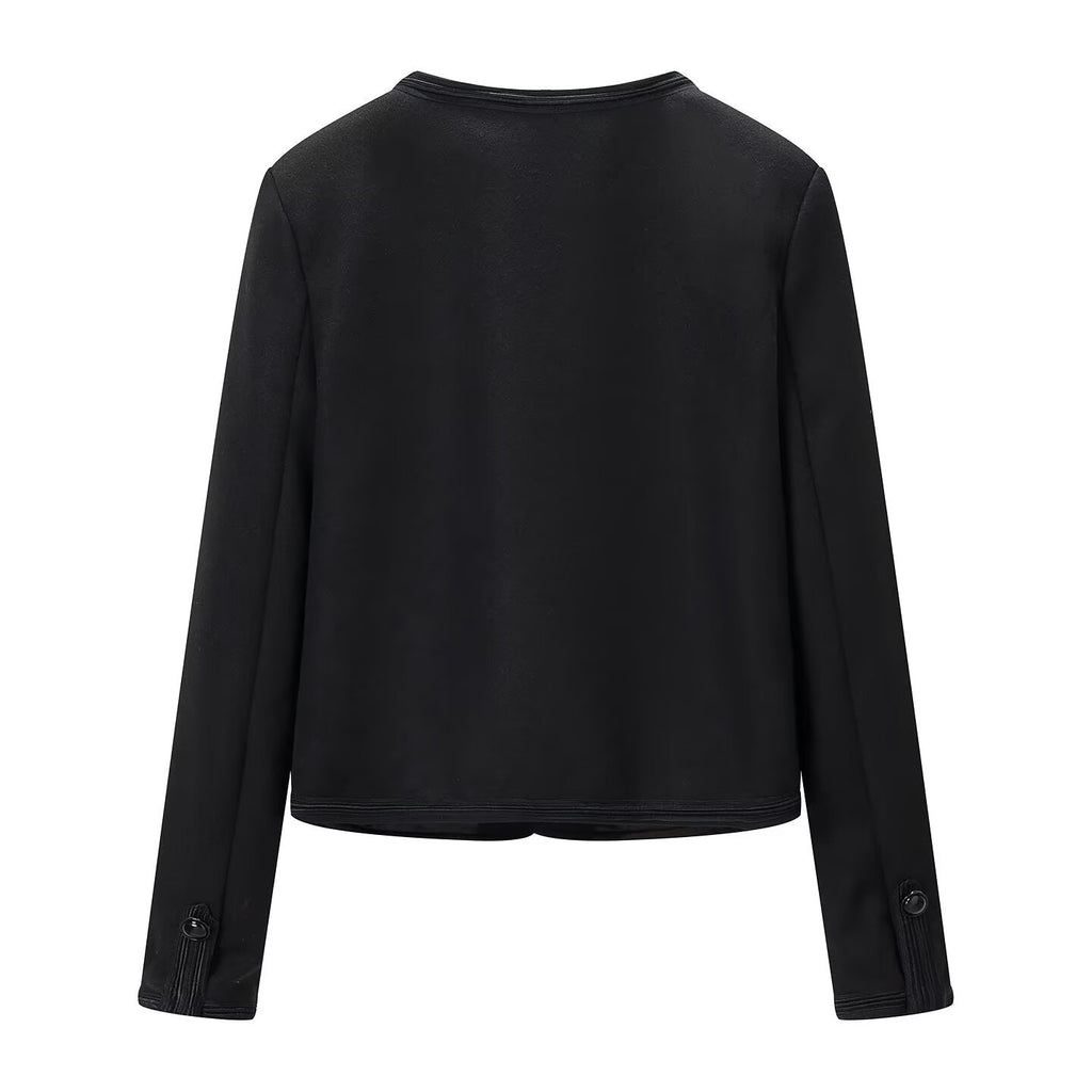 Veste courte décontractée et polyvalente à col rond et détails boutonnés