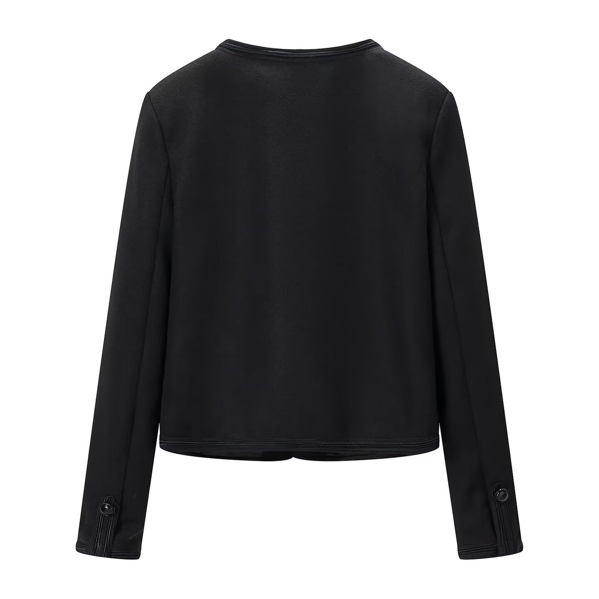 Veste courte décontractée et polyvalente à col rond et détails boutonnés