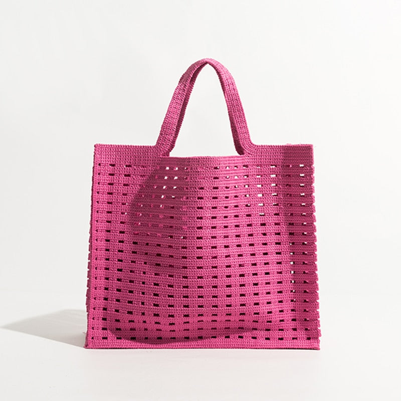 Sac tissé neuf, motif gaufré ajouré, fait main, couleur bonbon, grande capacité, sac à main polyvalent pour femme