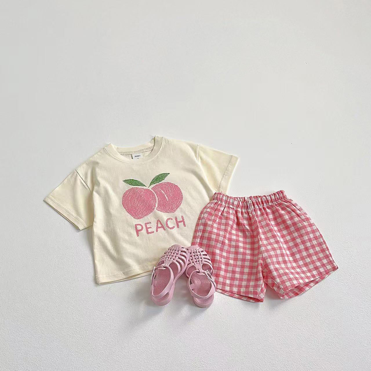 Ensemble à carreaux pour enfants avec imprimé de lettres et de fruits
