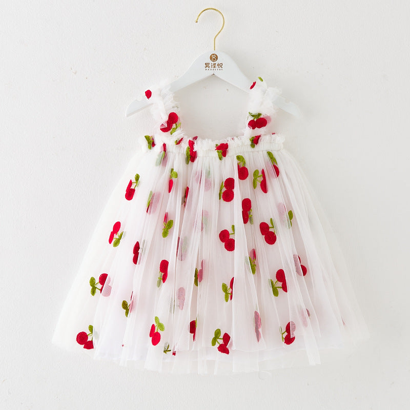 Robe d'été à bretelles pour filles, style nouveau, brodée, en tulle doux
