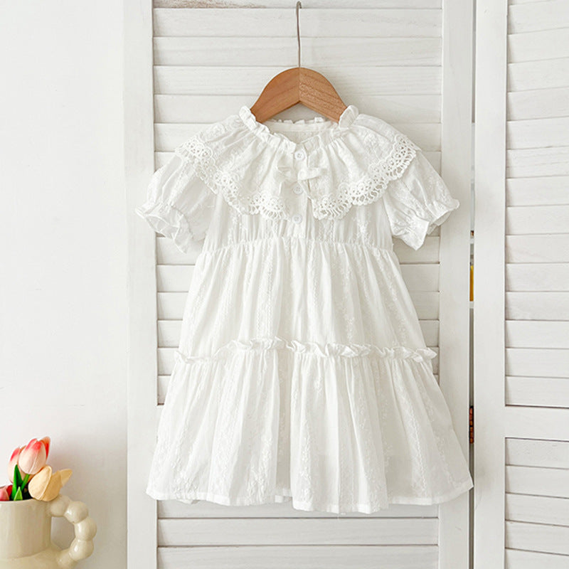 Robe pour fille avec col poupée en dentelle et manches courtes