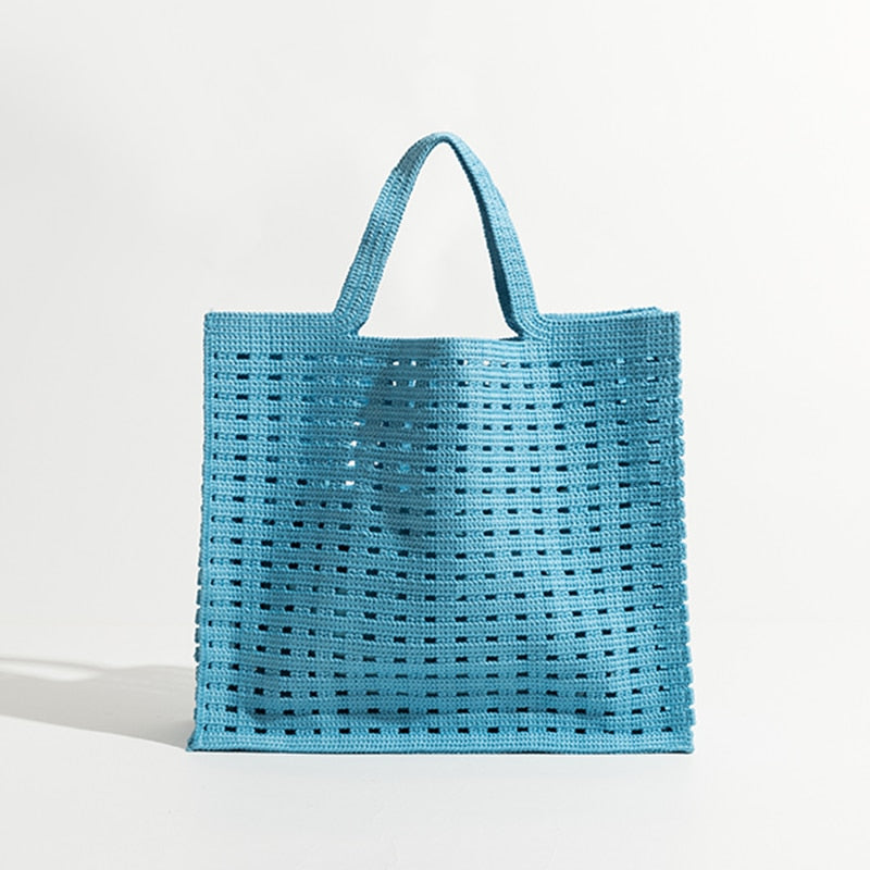 Sac tissé neuf, motif gaufré ajouré, fait main, couleur bonbon, grande capacité, sac à main polyvalent pour femme