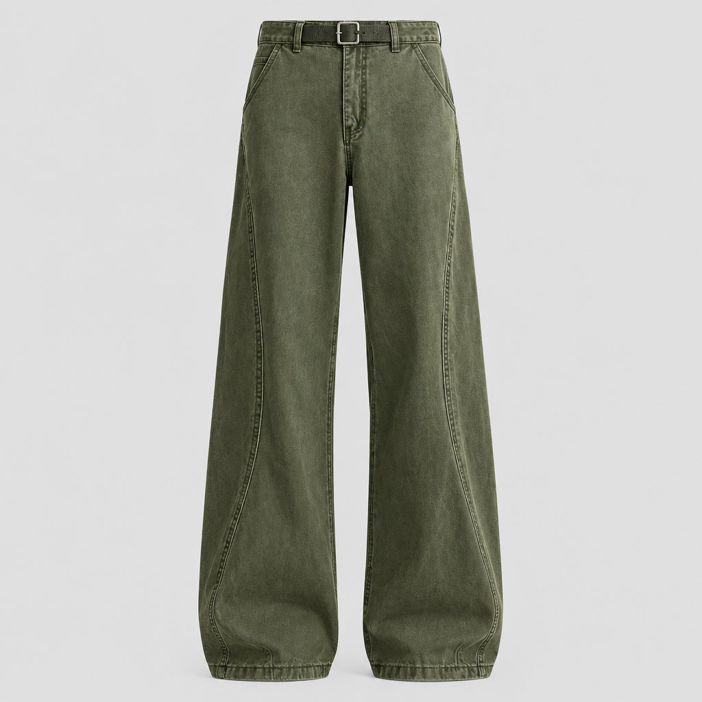 Pantalon cargo évasé – Style High Street, denim délavé, coupe épurée