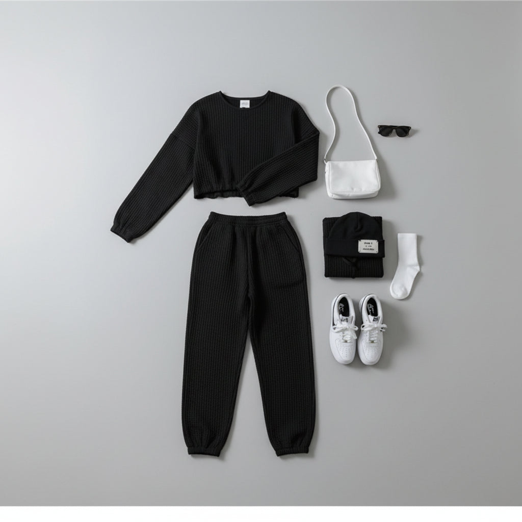 Ensemble douillet  : sweat à capuche court taille haute et bas assorti