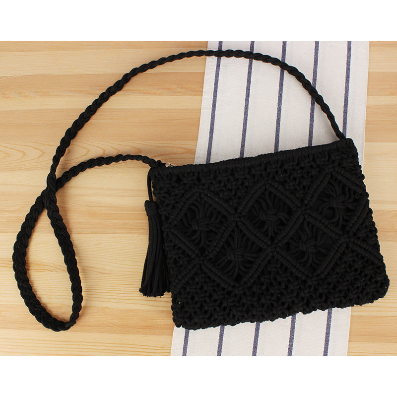 Sac à main tissé à pompon, sac à main tissé rétro, sac de plage pour les vacances d'été.