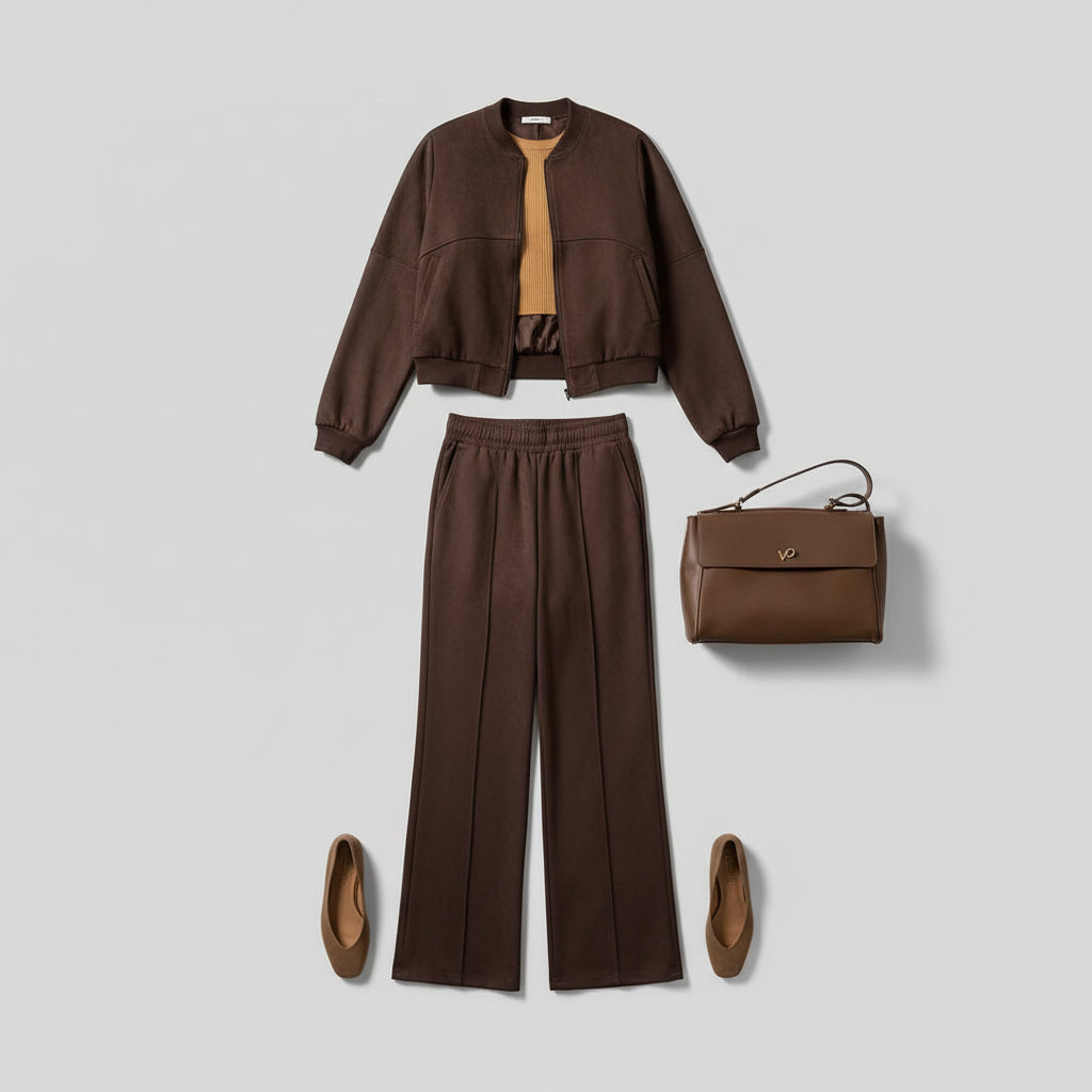 Ensemble deux pièces pour femme : sweat à capuche zippé uni et pantalon droit