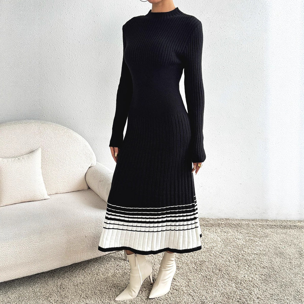 Robe en maille pour femme à rayures noires et blanches