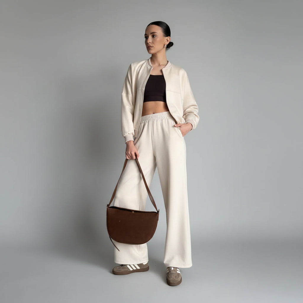 Ensemble deux pièces pour femme : sweat à capuche zippé uni et pantalon droit