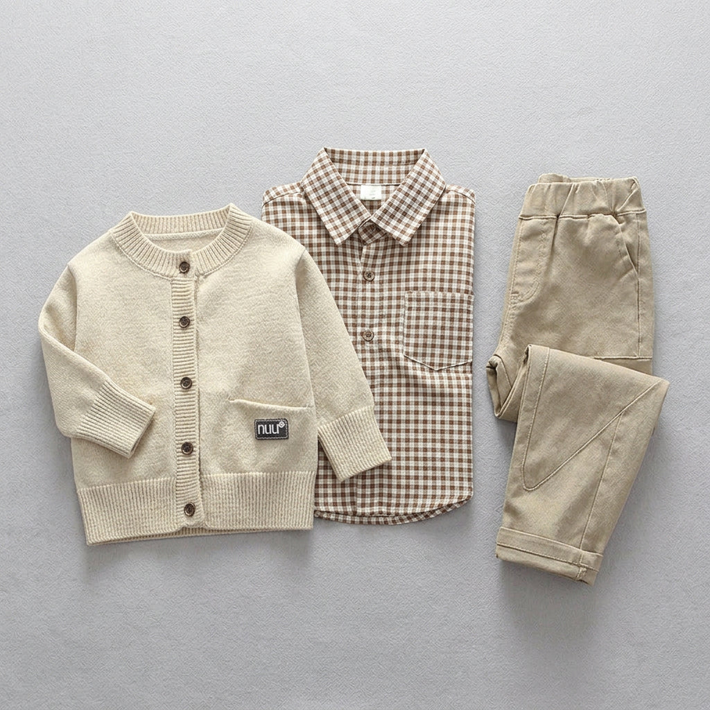 Ensemble 3 pièces pour garçon : gilet en maille, chemise et pantalon
