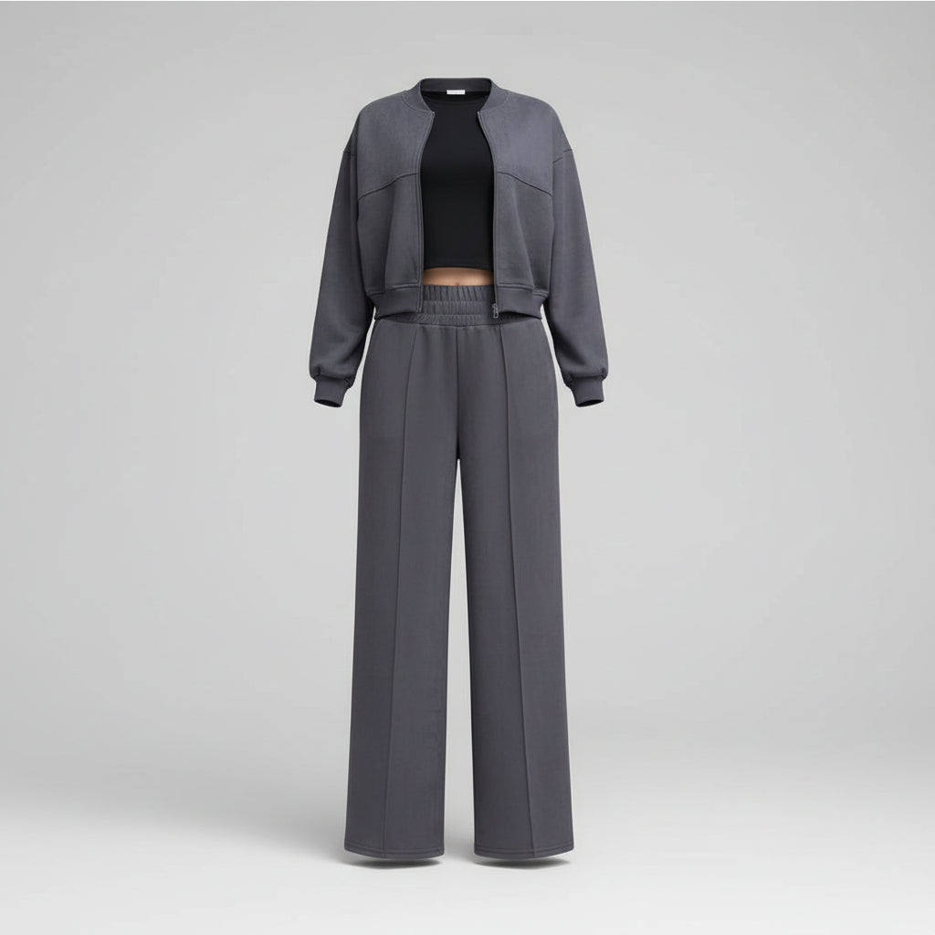 Ensemble deux pièces pour femme : sweat à capuche zippé uni et pantalon droit