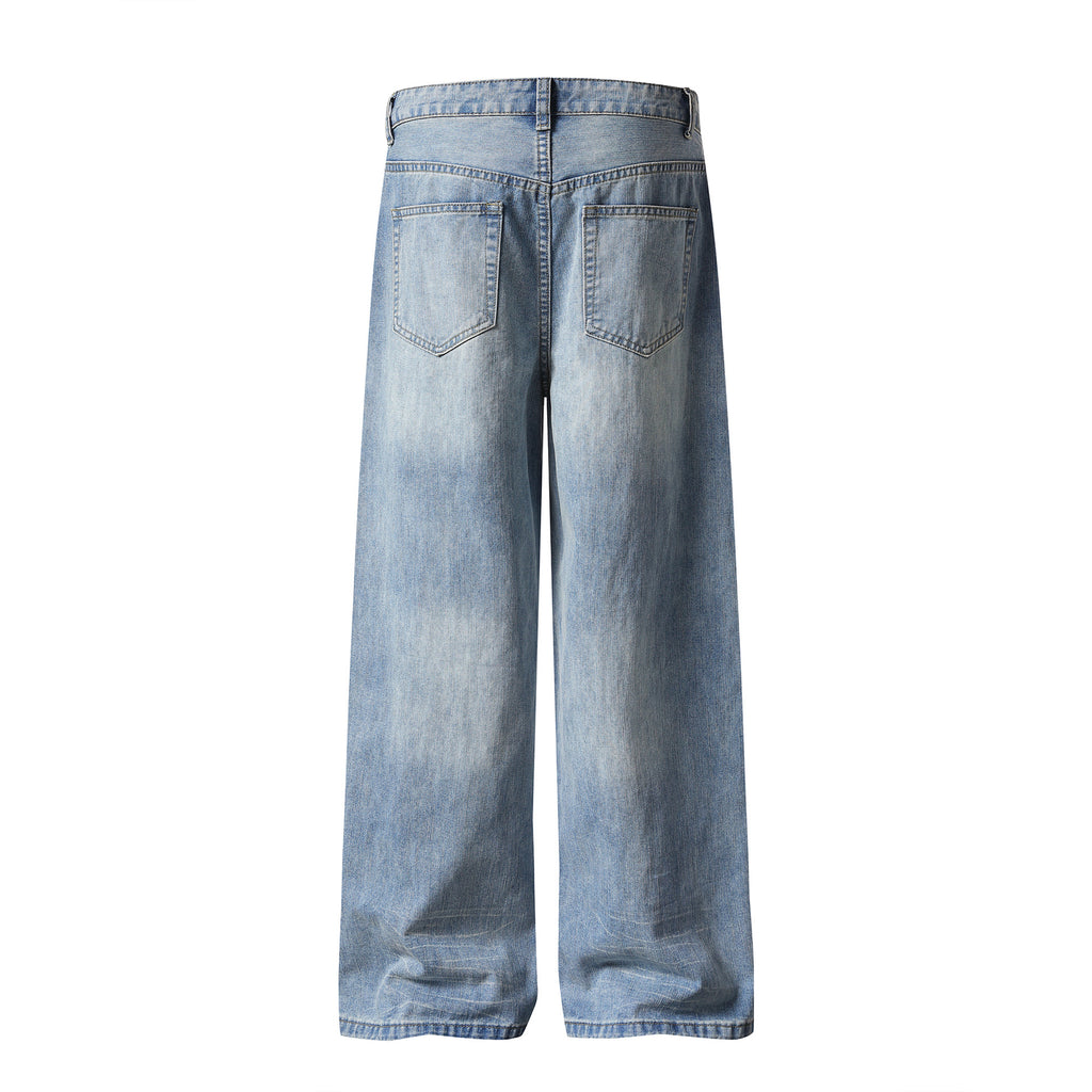 Pantalon en jean façon patchwork, coupe droite ample