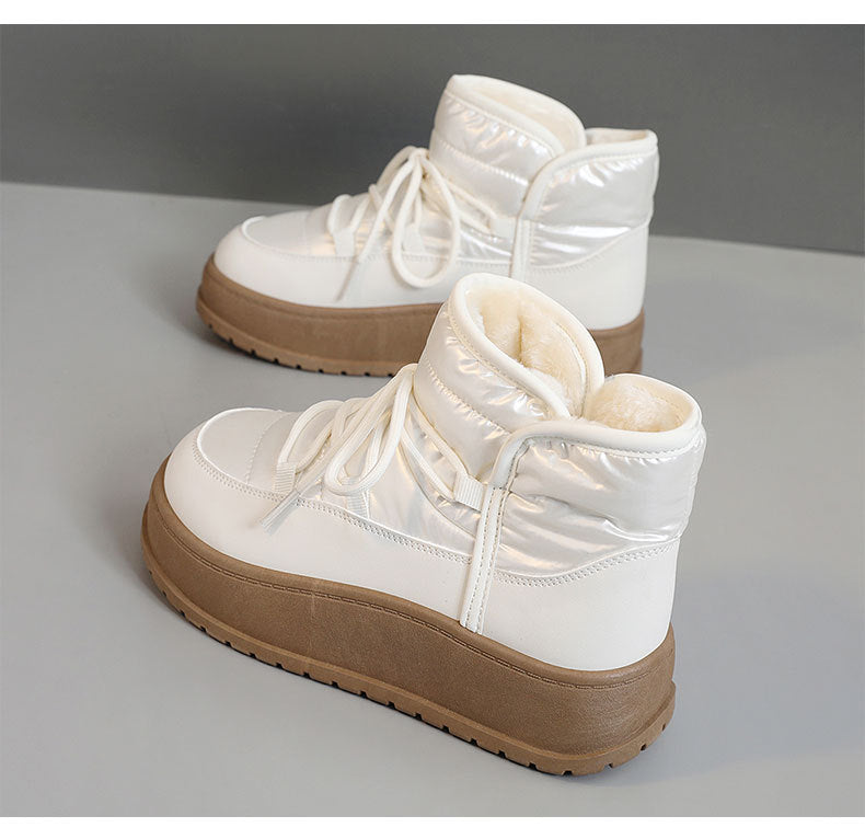 Chaussures montantes pour femme, , chaudes et doublées de polaire, avec semelle épaisse et plateforme, en coton.