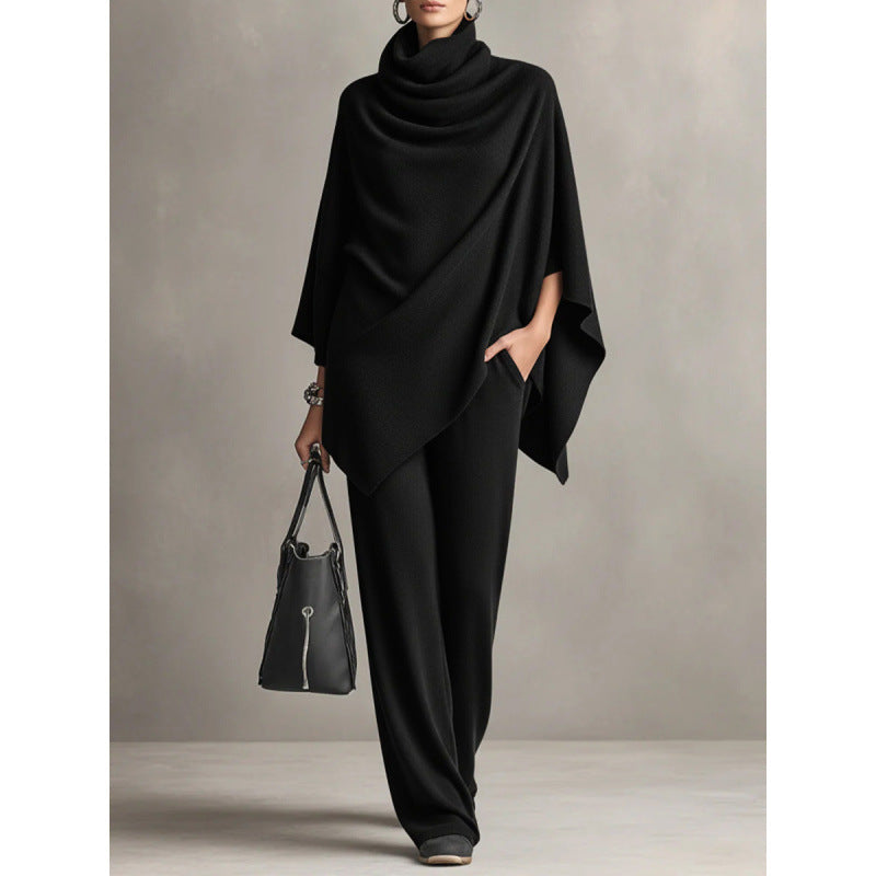 Ensemble deux pièces automne-hiver : haut style cape avec col et pantalon large