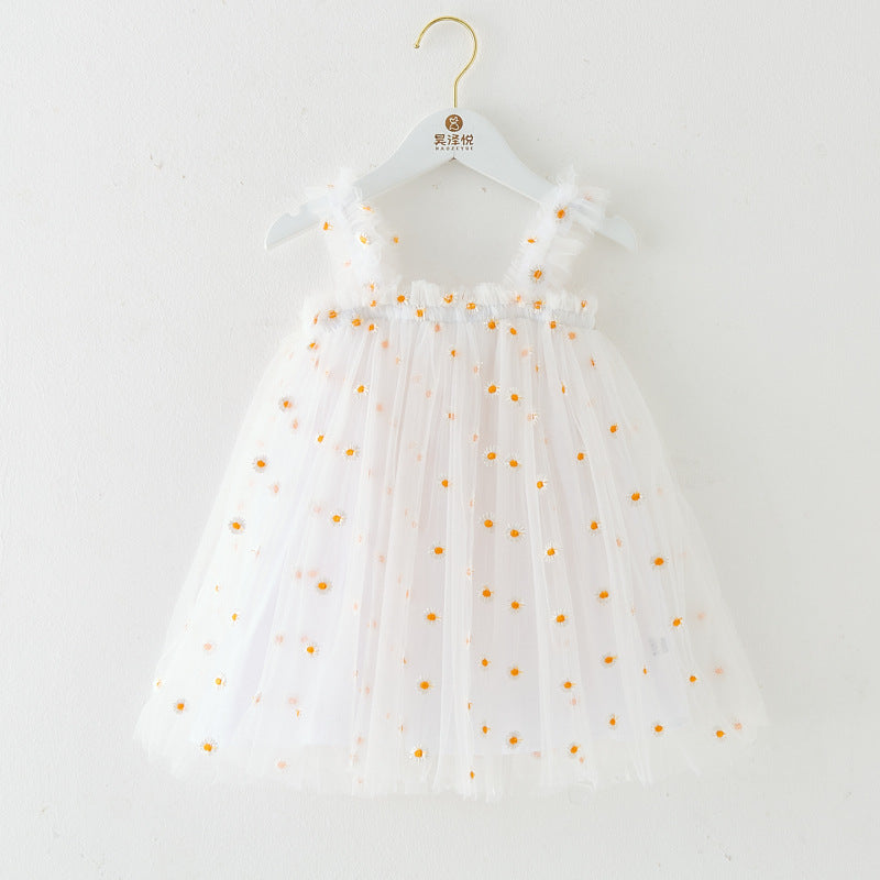Robe d'été à bretelles pour filles, style nouveau, brodée, en tulle doux