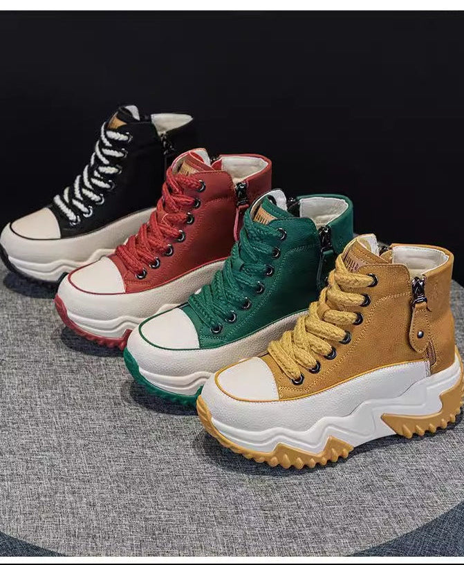 Chaussures montantes pour femme,  style décontracté et polyvalent avec semelle épaisse.