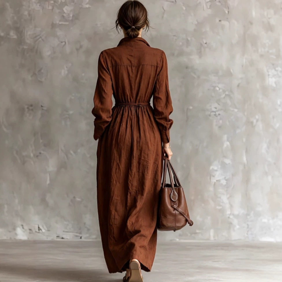 Robe longue pour femme avec col zippé et taille élastique