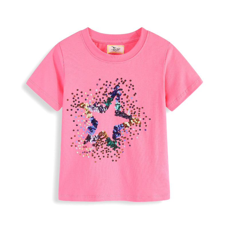 T-shirt à manches courtes pour fille avec étoile brodée en sequins