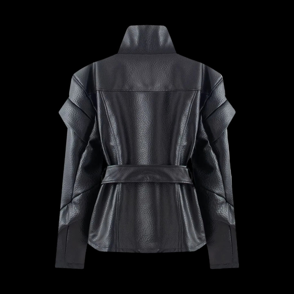 Veste à col montant, fermeture éclair latérale et taille ajustée