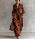 Robe longue pour femme avec col zippé et taille élastique